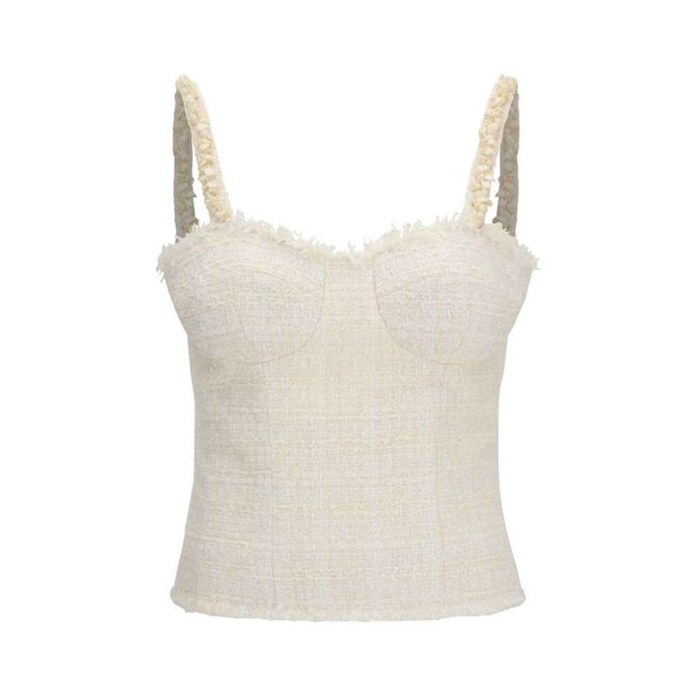 Balmain Women Tweed Top With Pearl Straps